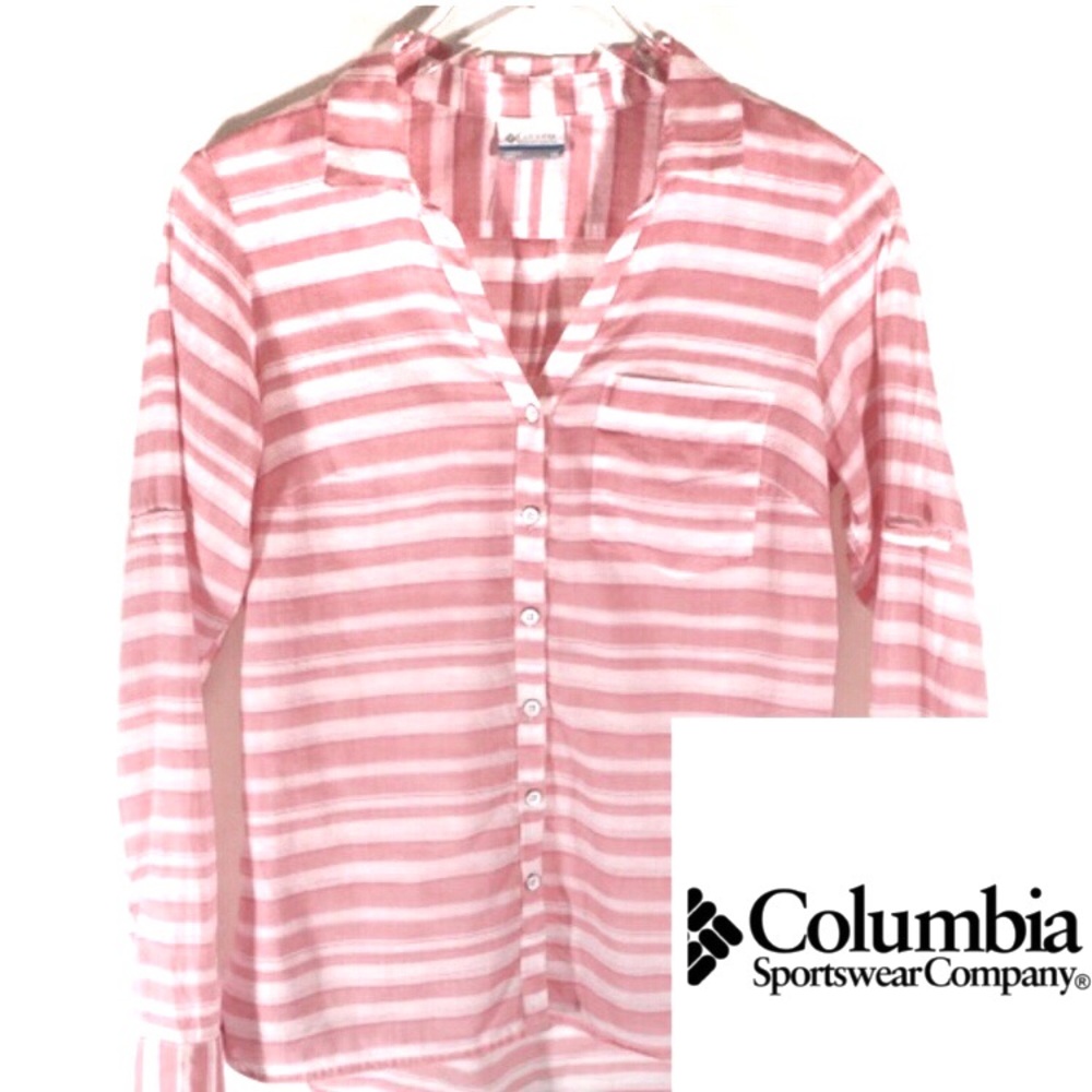 [Columbia] Button Down Pink & White Stripe Size XS